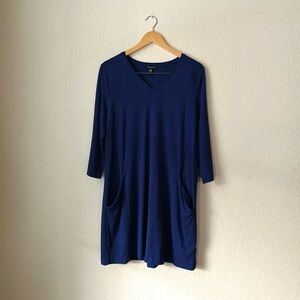 Eileen Fisher Women’s V-Neck A-Line Dress Size Small Petite Royal Blue Pockets